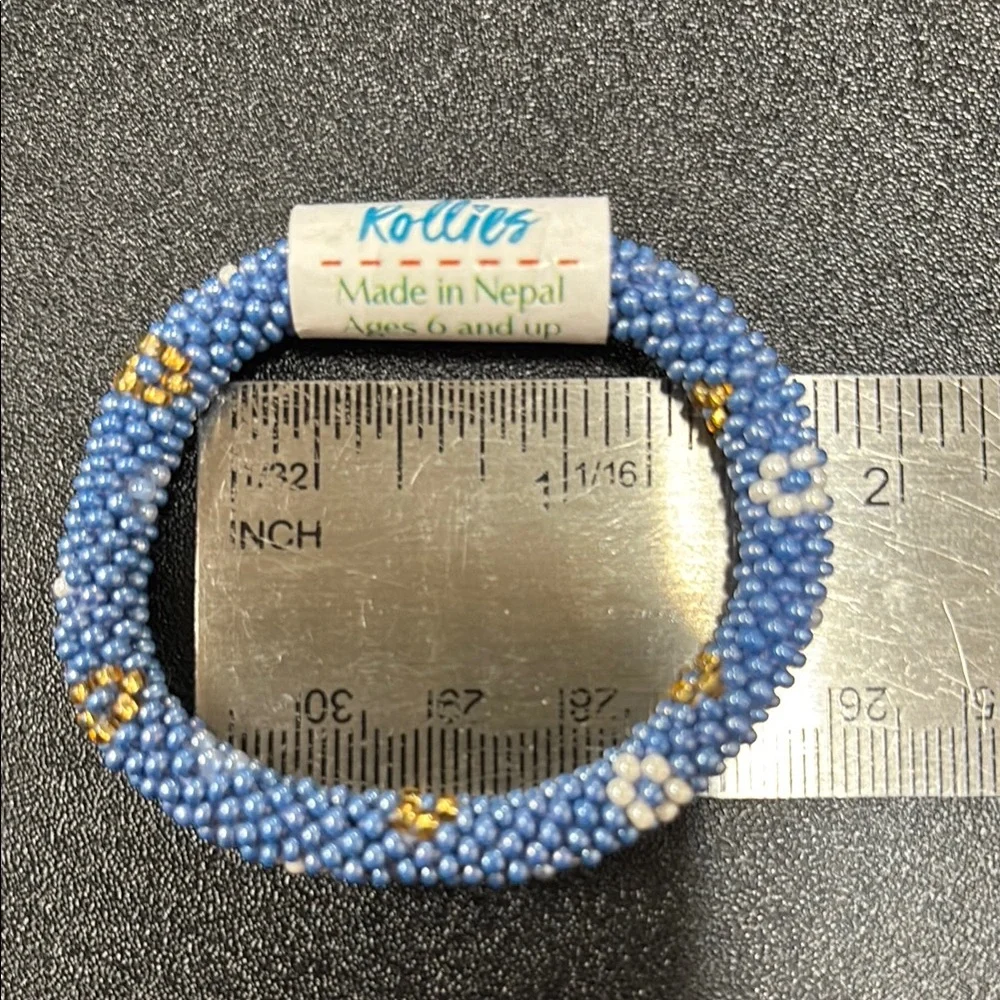 Flower Power Kid's Rollies Glass Beaded Bracelet Blue NWT